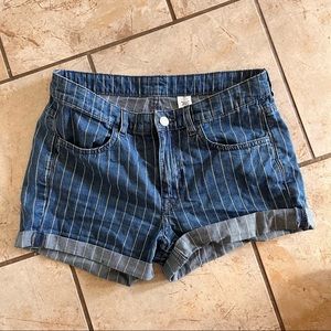 Striped jean shorts